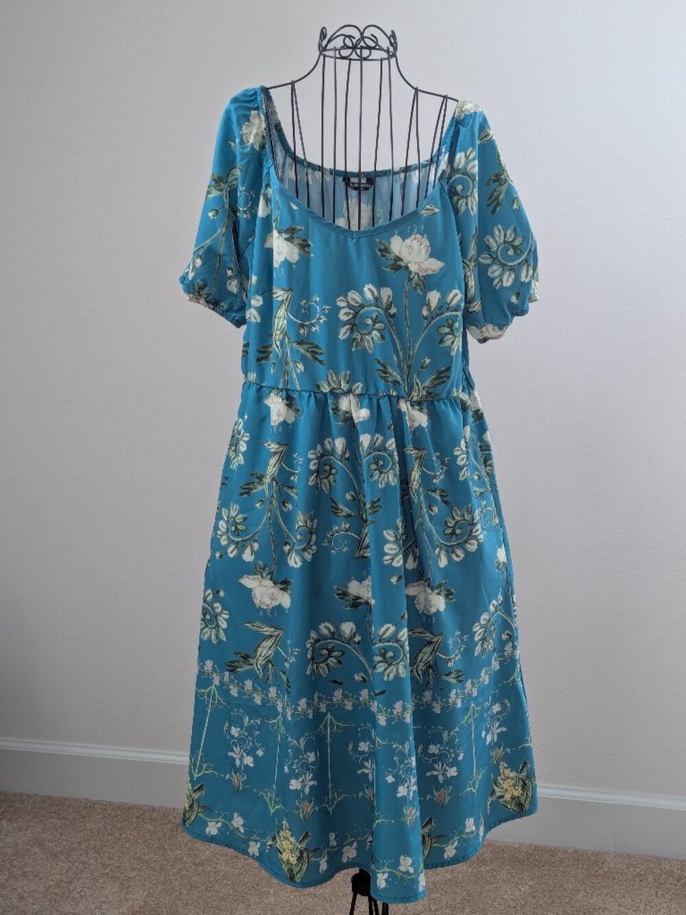 BloomChic Blue Floral Off Shoulder Dress Size 10 Pockets